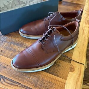 Ecco $250 Men's 11-11.5 Rich Brown Leather Derby Oxfords shoes St.1 Hybrid lace
